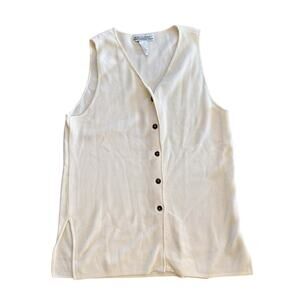 Worlds Apart Vintage White Cotton Textured Long Vest Womens Medium